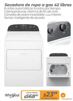 TVentas Whirlpool Secadora de ropa a gas 42 libras oferta