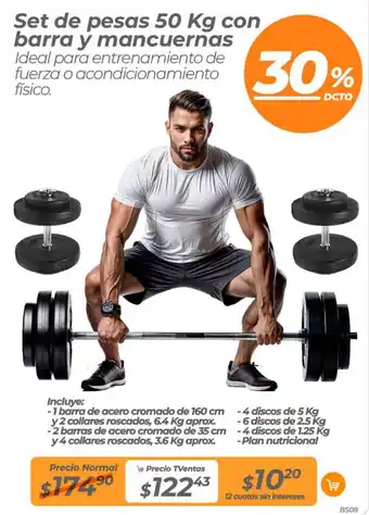 TVentas Set de pesas 50 kg con barra y mancuernas oferta