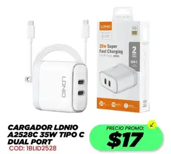 Novicompu Cargador ldnio a2528c 35w tipo c dual port oferta