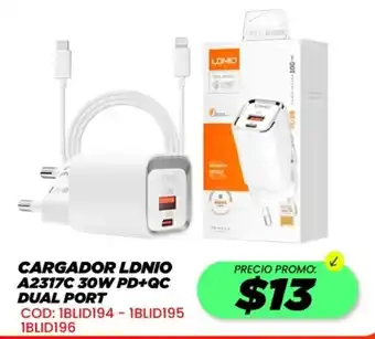 Novicompu Cargador ldnio a2317c 30w pd+qc dual port oferta