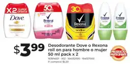 Tia Dove o Rexona desodorante  roll on para hombre o mujer oferta