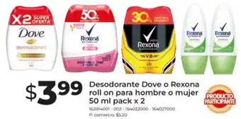 Tia Dove o Rexona desodorante  roll on para hombre o mujer oferta