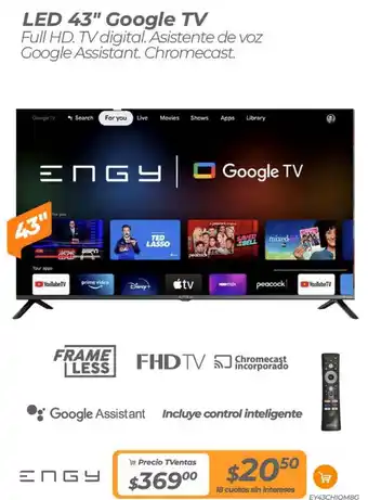 TVentas Engy led 43" google tv oferta