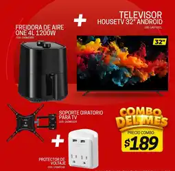 Novicompu Freidora de aire one 1200 w + televisor housetv 32" android + soporte giratorio para tv + protector de voltaje oferta