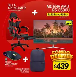 Novicompu Silla apexgamer + aio env amd r5-3500u 512gb ssd+16gbram+ mouse wireless a2 + mochila xiaomi mi casual oferta