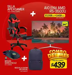 Novicompu Silla apexgamer + aio env amd r5-3500u + mouse wireless a2 + mochila xiaomi mi casual oferta