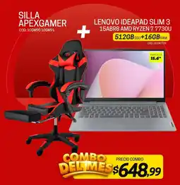 Novicompu Silla apexgamer + lenovo ideapad slim 3 15abr8 amd ryzen 7 7730u oferta