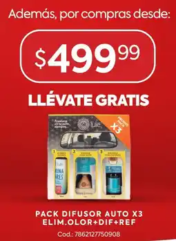 Megamaxi Pack difusor auto x3 elim.olor+dif+ref oferta