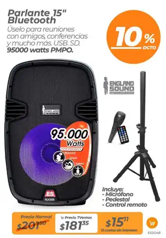 TVentas Parlante 15" bluetooth oferta