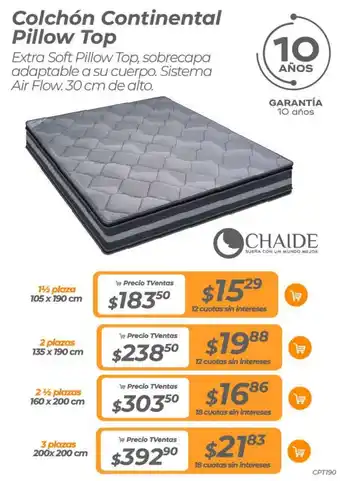 TVentas Chaide colchón continental pillow top oferta