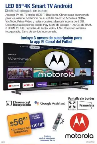 TVentas Motorola LED 65" 4K Smart TV Android oferta