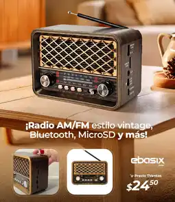 TVentas Ebasix ¡radio am/fm estilo vintage, bluetooth, microsd y más! oferta