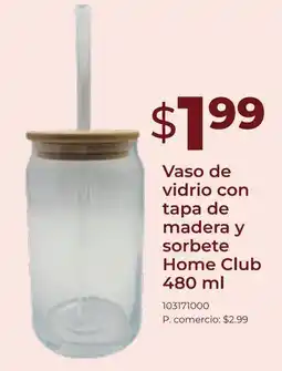 Tia Home club vaso de vidrio con tapa de madera y sorbete oferta