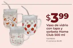 Tia Home club vaso de vidrio con tapa y sorbete oferta