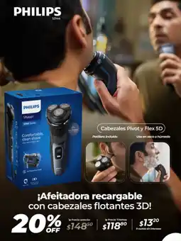 TVentas Philips ¡afeitadora recargable con cabezales flotantes 3d! oferta