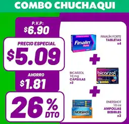 Farmacias SanaSana Finalín forte tabletas + bicarzol cápsulas + enershot ampollas bebibles oferta