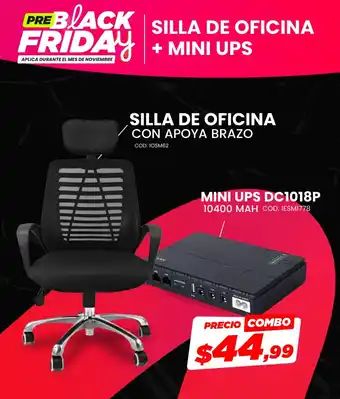 Silla de oficina con apoya brazo + mini ups DC1018P