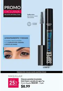 AVON Mascara pestañas levantadas black super a prueba de agua oferta