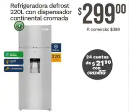 Tia Refrigeradora defrost 220L con dispensador continental cromada oferta
