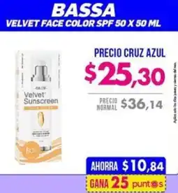 Farmacias Cruz Azul Bassa velvet face color spf 50 oferta