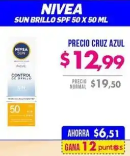 Farmacias Cruz Azul Nivea sun brillo spf 50 oferta
