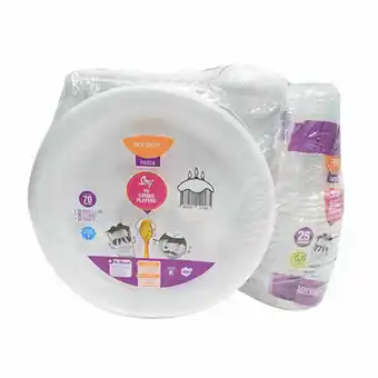 Tia Combo playero fiesta platos vasos cucharas Goldery 75 uni oferta