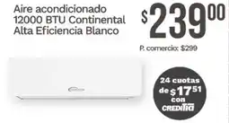 Tia Alta eficiencia aire acondicionado 12000 btu continental blanco oferta