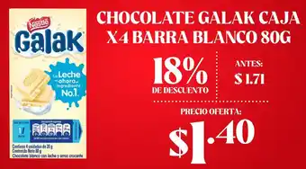 Nestlé chocolate galak caja x4 barra blanco