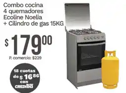 Tia Ecoline Noelia combo cocina 4 quemadores + cilindro de gas 15 kg oferta