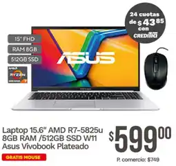 Tia Asus vivobook plateado laptop 15.6" oferta