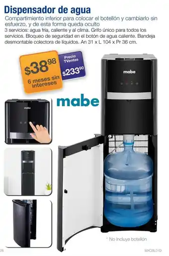 TVentas Mabe Dispensador de Agua 31x104x36cm oferta