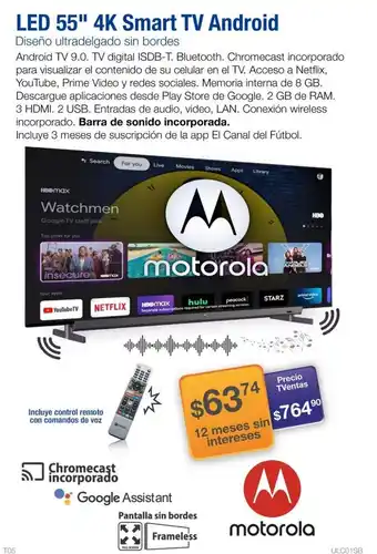 TVentas Motorola Smart TV Android LED 4K 55" oferta