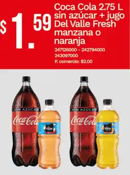 Tia Coca cola sin azúcar + jugo del valle fresh manzana o naranja oferta