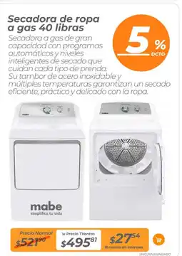 TVentas Mabe secadora de ropa a gas oferta