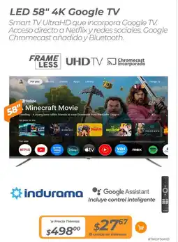 TVentas Indurama led 58" 4k google tv oferta