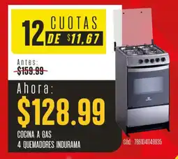 Akí Indurama cocina a gas 4 quemadores oferta
