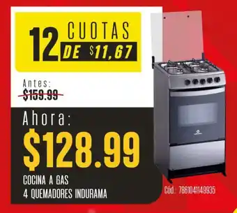 Indurama cocina a gas 4 quemadores