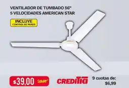Tia Ventilador de tumbado 56" 5 velocidades american star oferta