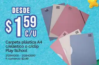 Carpeta plástica A4 c/elástico o c/clip Play School