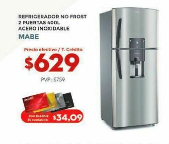 Tia Refrigerador no frost 2 puertas 400l acero inoxidable mabe oferta