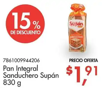 Supermaxi Pan Integral Sanduchero Supán 830g oferta
