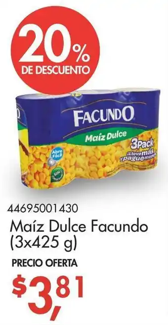 Supermaxi Maíz Dulce Facundo 3x425g oferta