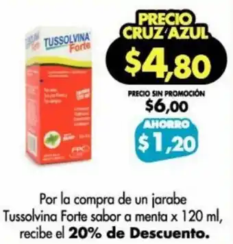 Farmacias Cruz Azul Jarabe Tussolvina Forte Sabor a Menta x 120ml oferta