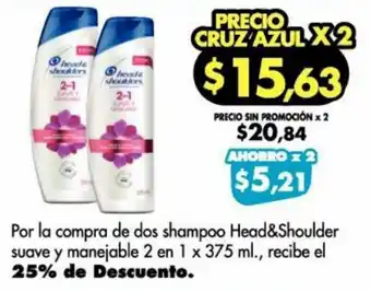 Farmacias Cruz Azul Head & Shoulders Shampoo Suave y Manejable 2 en 1 x 375ml oferta