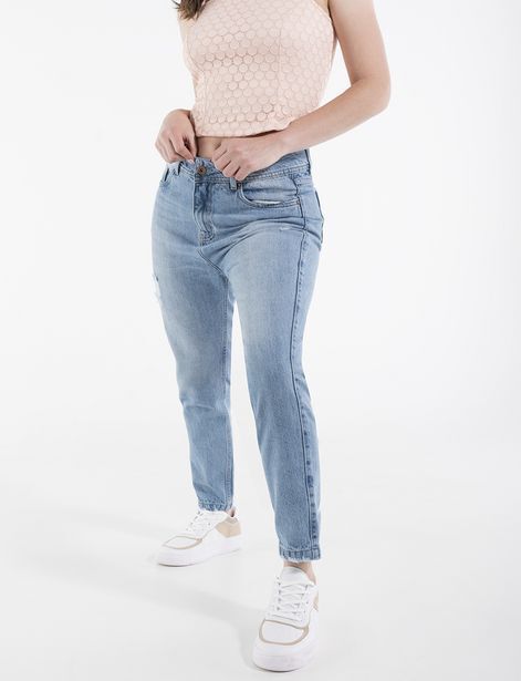 Jean mom roto tiro alto oferta en Moda RM