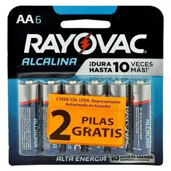 Rayovac pilas alcalina aa6 paquete...