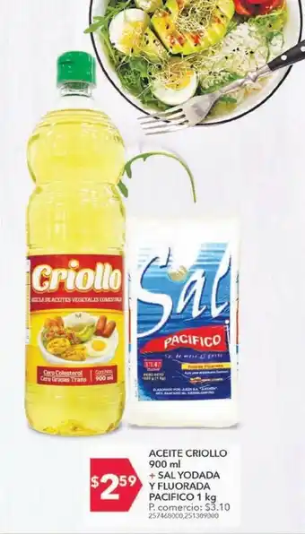 Tia Aceite criollo x 900 ml + sal pacifico x 1 kg oferta