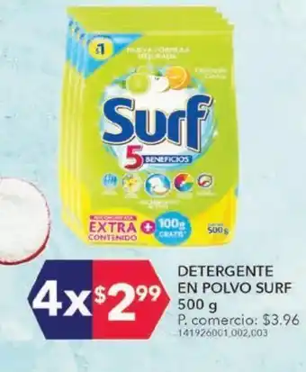 Tia Detergente en polvo surf 4 unid x 500 g oferta