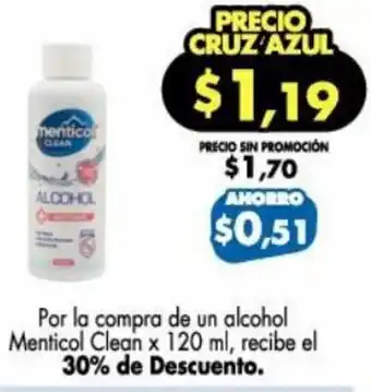 Farmacias Cruz Azul Alcohol Menticol Clean 120ml oferta