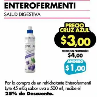 Farmacias Cruz Azul Enterofermenti Lyte 45 mEq Sabor a Uva 500ml oferta